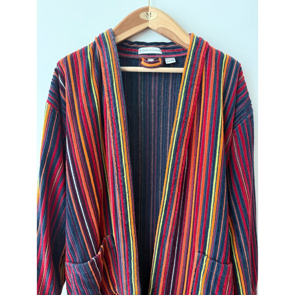 Bown of London Mens 100% Cotton Striped Bathrobe Multi Color Terry Robe Large